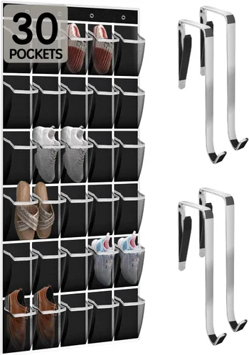 Vista 8 de Kotkn Organizador de zapatos para la puerta de 24 pares para la familia y los niños, de doble cara Almacenamiento colgante para tenis, botas