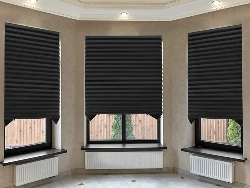 Vista 5 de Mirrotek Persianas plisadas de papel para ventana, persianas para oscurecer la habitación, color negro, 36 x 69 pulgadas