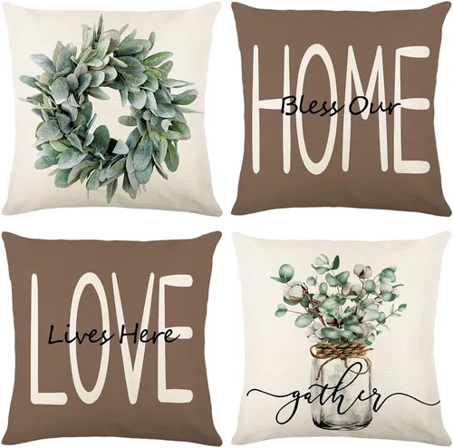 Vista 11 de wyooxoo - Juego de 4 fundas de almohada de 18 x 18 pulgadas, fundas de almohada azules estilo granja, fundas de cojín decorativas para sofá, sillón