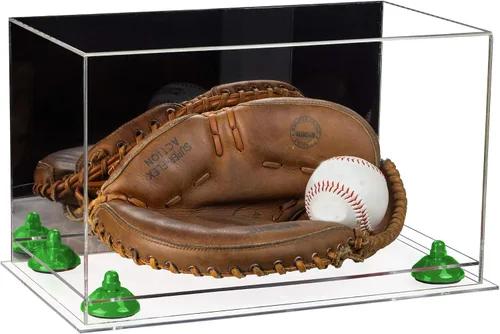 Vista 120 de Better Display Cases Vitrina de guantes de béisbol de acrílico transparente con elevadores negros (A011/V16)