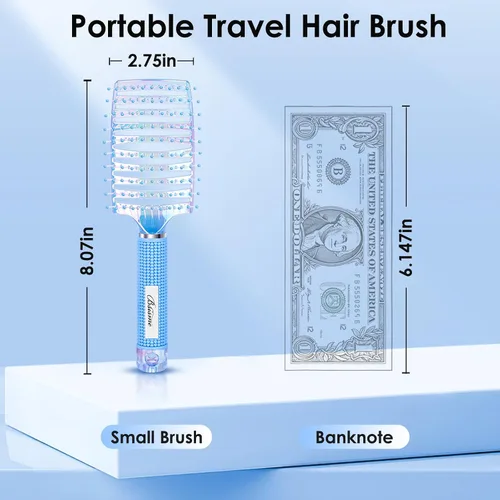 Vista 2 de Bsisme Mini cepillo desenredante para cabello húmedo y seco, diseño curvado Azul