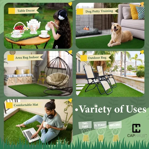 Vista 7 de Fencer Wire Azulejos de césped artificial con agujeros de drenaje, césped sintético entrelazado para entrenamiento de perros, decoración de suelo