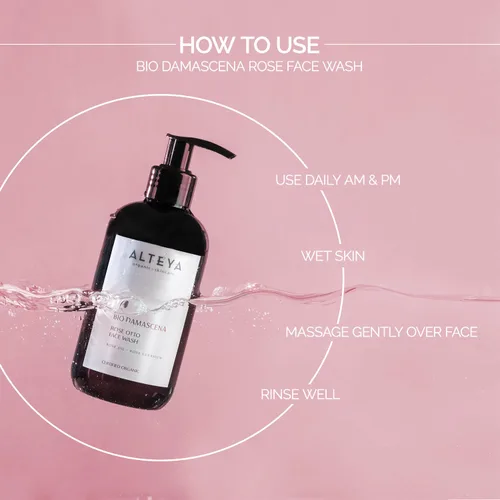 Vista 5 de Alteya Organics Lavado facial orgánico certificado USDA Cuidado de la piel 8.5 fl oz/8.5 fl oz Bio Damascena galardonado limpiador facial con aceite