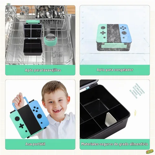 Vista 5 de Caja Bento Game para niños, lonchera con termo (tarro de comida de 9 onzas), cuchara plegable, divisor extraíble y taza de salsa, lonchera infantil