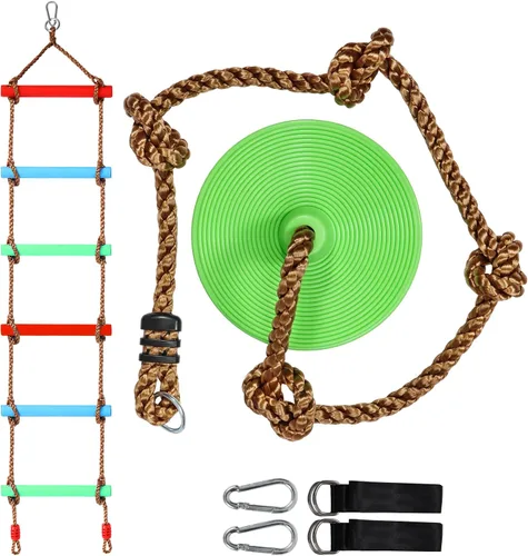 Vista 16 de REDCAMP Columpios de cuerda de escalada para árboles, asiento de columpio de disco de plástico resistente para niños y adultos con correa
