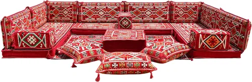 Vista 80 de arabicsofa Sofá en forma de U de estilo árabe para el suelo – Juego de Majlis hecho a mano – Sofá de estilo bohemio