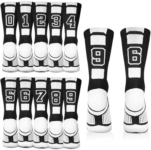 Vista 6 de ChalkTalkSPORTS Calcetines personalizados con número de equipo Calcetines deportivos para jóvenes y adultos negros Elige tu número