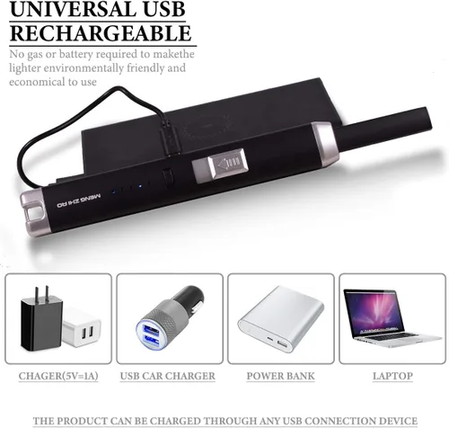 Vista 6 de Encendedor de arco de plasma recargable USB con bloqueo de seguridad, indicador de encendido, resistente al viento, negro Negro (balck)
