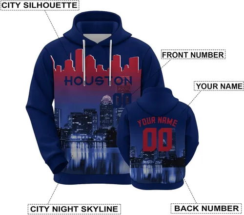Vista 123 de Custom Football Hoodies City Night Skyline Personalized Sweatshirt Name Number Fan Gift Pullover for Men Women Youth