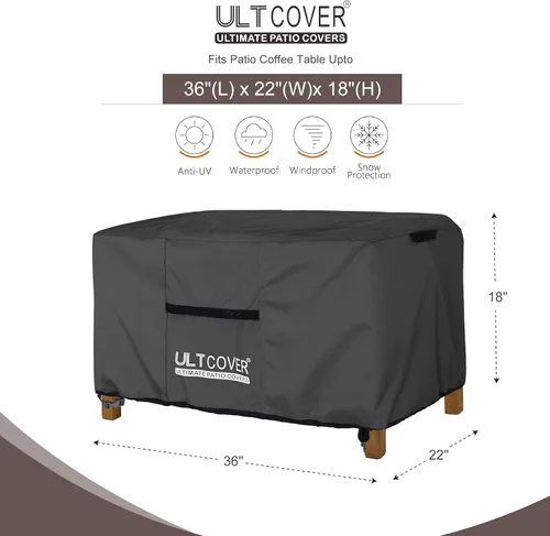 Vista 2 de ULTCOVER - Funda impermeable para mesa de café para patio, 36 pulgadas de largo x 22 pulgadas de ancho x 18 pulgadas de alto, color negro Heavy