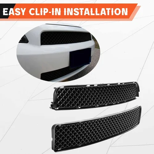 Vista 3 de Kojem Parrilla Delantera Superior e Inferior Compatible con Scion tC 2005-2010 Plástico ABS Parachoques Capó Rejilla de Malla Negra