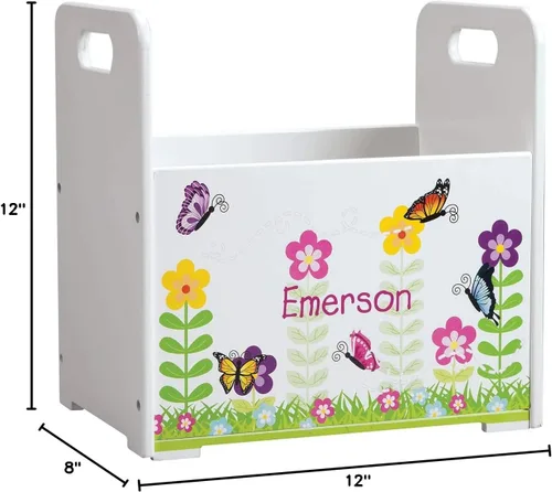 Vista 3 de Fox Valley Traders Carrito de madera de encargo del libro de los niños, cubo modificado para requisitos particulares del almacenamiento del libro
