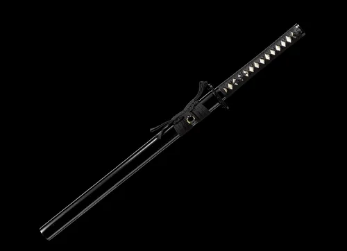 Vista 2 de Espada samurái afilada hecha a mano Katana negra réplica de Enter The Ninja Sword Real Battle Ready Ninjato