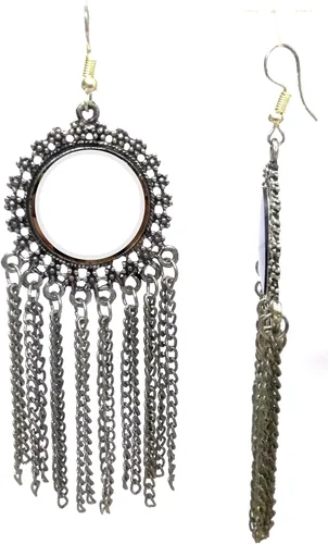 Vista 2 de DESI HAWKER - Pendiente de plata oxidada Bali Jhumki Jhumka joyería Bollywood gota colgante de cristal contemporáneo NI-123
