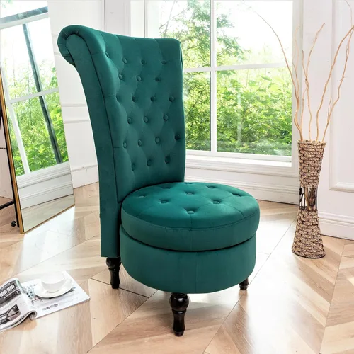Vista 16 de Container Furniture Direct Royal - Silla de acento de terciopelo con respaldo alto para tocador con almacenamiento y tapicería de lujo, diseño retro