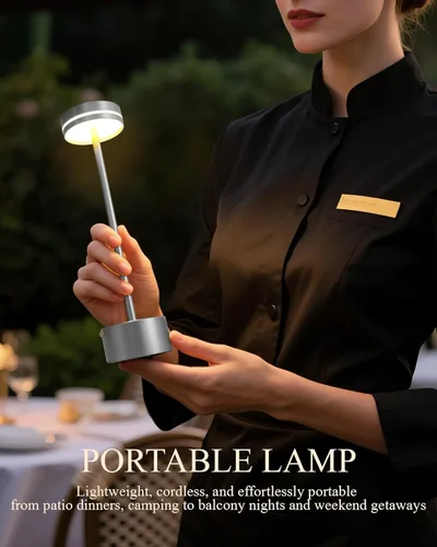 Vista 4 de Paquete de 2 lámparas de mesa LED inalámbricas recargables, lámpara de escritorio LED portátil de 5000 mAh, funciona con pilas, luz de mesa