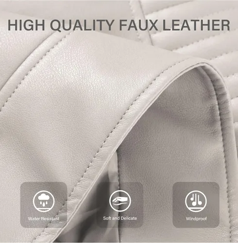 Vista 4 de Bellivera Chaqueta informal de piel sintética, abrigo de motocicleta de moda para otoño y primavera, para mujer