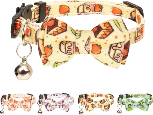 Vista 8 de Collar de gato Campana pajarita de seguridad para gatito, flor separable, Kimino Sakura, pastel, patrón de dibujos animados, gatito, niño, niña
