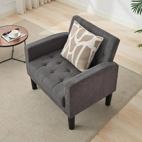 Vista 7 de TYBOATLE Sillas de salón modernas estilo mediados de siglo con botones de tela, cómodas sillas tapizadas modernas para dormitorio y oficina, silla