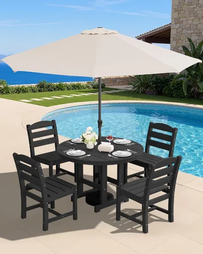 Vista 25 de SERWALL Juego de sillas de comedor Adirondack para exterior, conjunto de 2, sillas de patio de HDPE resistentes a todo clima, color negro