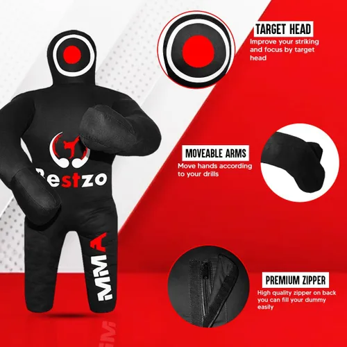 Vista 4 de MMA Grappling Dummy- Saco de boxeo para niños lucha libre BJJ Judo Karate Lanzamiento Autodefensa Boxeo Jiu Jitsu brasileño Dummies - Sin relleno