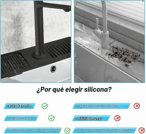 Vista 3 de Protector contra salpicaduras de silicona para fregadero, accesorios para fregadero Negro