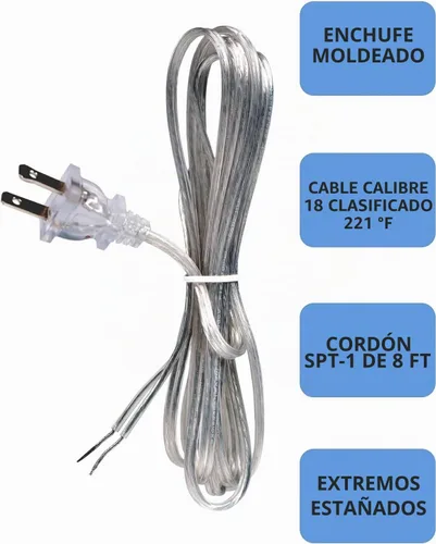 Vista 4 de Creative Hobbies Cable de lámpara plateado transparente, 8 pies de largo, SPT-1, calibre 18, cable de alimentación con certificación UL