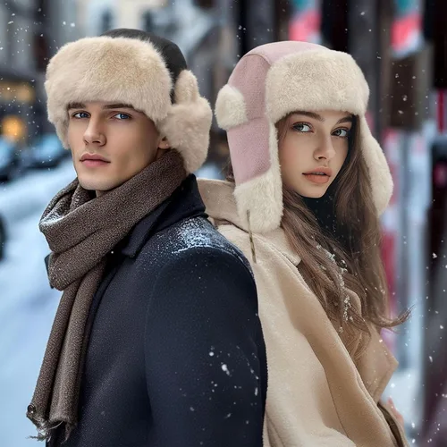 Vista 6 de CLAPE Sombreros de trampero de invierno cálido de soldado ruso sombrero de piel sintética con solapa para la oreja gorra de aviador unisex Ushanka