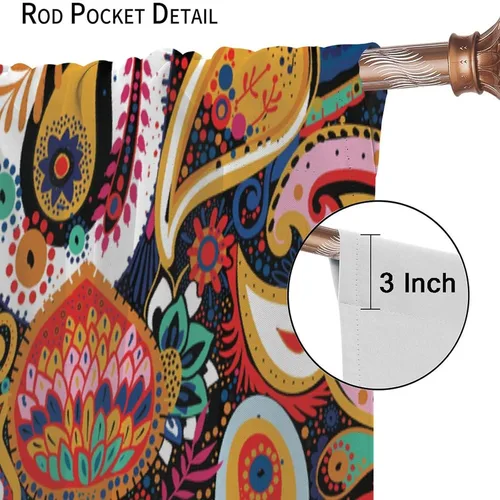 Vista 96 de Cortinas opacas con estampado de flores de cachemira, estampado de cachemira sobre fondo blanco, para decoración del hogar, cocina, restaurante