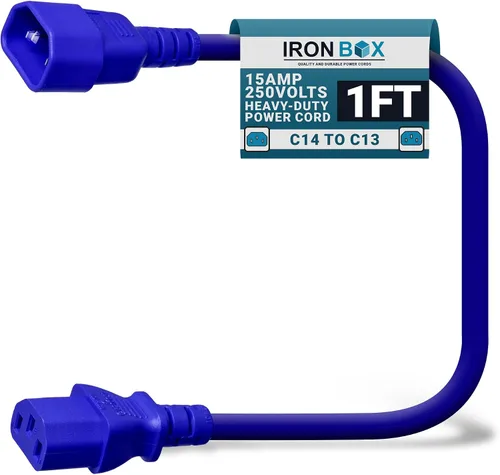 Vista 21 de IronBox Electric - Cable de Alimentación C14 a C13 de Servicio Pesado, 15A, 250V, Cable de Extensión para Computadora 14/3 AWG - Cables