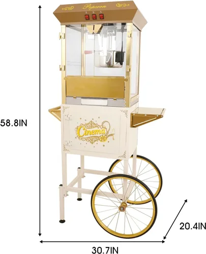 Vista 3 de Máquina comercial de palomitas de maíz con carrito, máquina de palomitas de maíz para cine con hervidor de 16 onzas, control de 3 interruptores