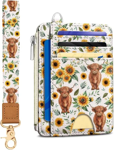 Vista 45 de Kelvoris Tarjetero pequeño para mujer, cartera delgada con bloqueo RFID, llavero con bolsillo para monedas con cremallera, bolsillo frontal