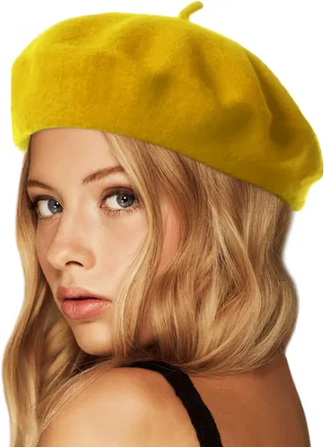 Vista 13 de Wheebo Boina de lana, color sólido, estilo francés, gorro cálido de invierno para mujeres y niñas Albaricoque