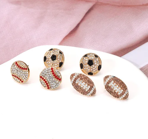 Vista 7 de Aretes de fútbol para mujeres, niñas, mamá, con dije de circonita cúbica brillante, joyería de béisbol, regalos de equipo de béisbol para niños