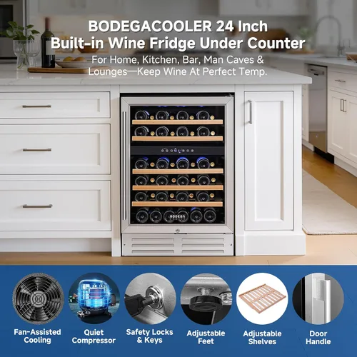 Vista 5 de BODEGA COOLER Wine Fridge Cooler - 24 Inch Dual Zone Wine Fridge Hold 46 Bottles, 41-72°F Wine Refrigerator, Built in Fridge, Freestanding