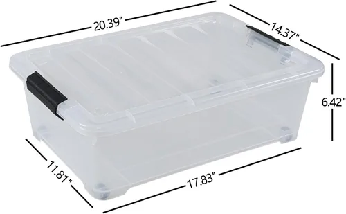 Vista 5 de Cajas de almacenamiento de 20 cuartos de galón debajo de la cama con ruedas, contenedor de almacenamiento de plástico transparente con pestillo
