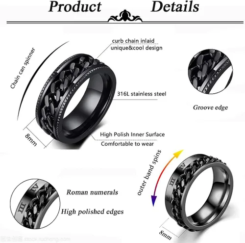 Vista 4 de MOZAKA 10 anillos de acero inoxidable de 0.315in, anillos de cadena para hombres y mujeres, anillos de anillo pulido para la ansiedad de liberación