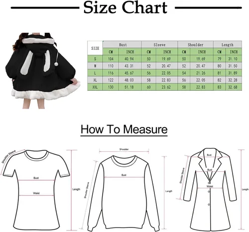 Vista 5 de Sudadera con capucha para mujer, con orejas de conejo, manga larga, mullida, esponjosa, con capucha, abrigos, anime, cosplay, suéter Kawaii