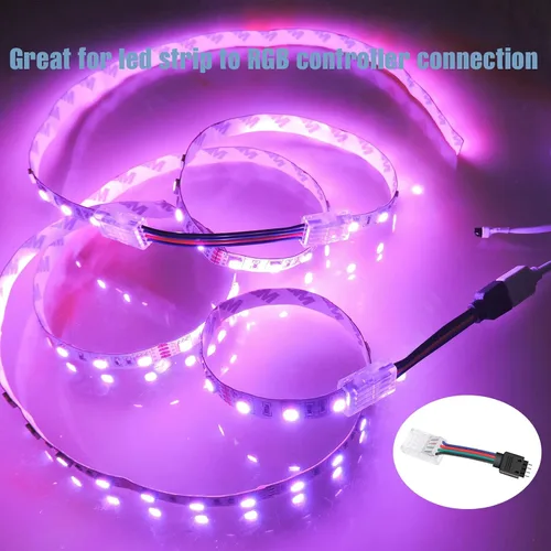 Vista 2 de Conectores de tira LED de 4 pines y tira al puente del controlador para 0.394 in de ancho 2835 5050 LED RGB tira de luz