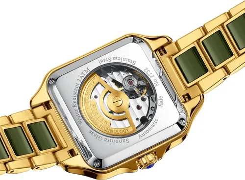 Vista 3 de Diella Reloj de pulsera rectangular para hombre, relojes automáticos de cuerda automática para hombre con jade y reloj de acero inoxidable, reloj