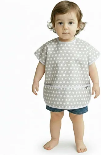 Vista 24 de Plie Short Sleeve Waterproof Bib for Toddlers – Easy Clean Feeding Apron for Mealtime, Daycare, Self-Feeding, Lightweight