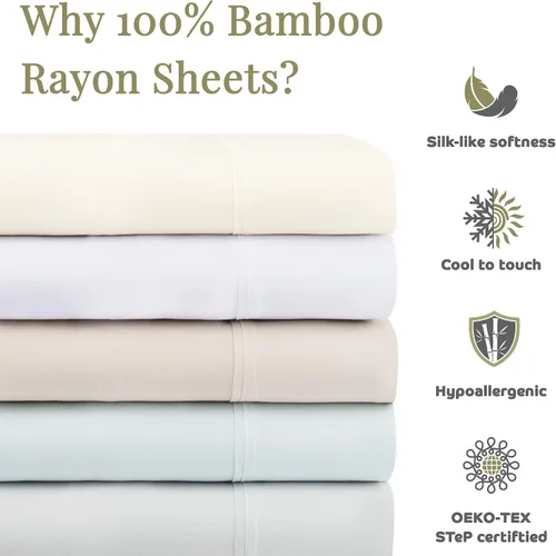 Vista 6 de Aston & Arden Juego de sábanas de rayón - 100% rayón de bambú, sábanas de lujo ultra sedosas, transpirables, tela absorbente, refrescante, duradera