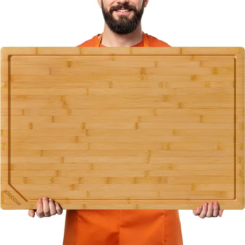 Vista 15 de Tabla de cortar de bambú de 24 pulgadas para cocina, tabla de cortar de madera extra grande con ranura profunda para jugo y mango, tabla de cortar