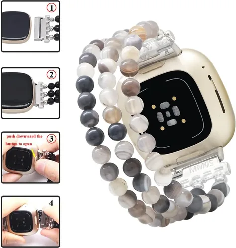 Vista 5 de C&L Accessories Pulseras compatibles con bandas Fitbit Versa 3/Versa 4/Fitbit Sense 2/Bandas Sense para mujeres y hombres con cuentas de piedras