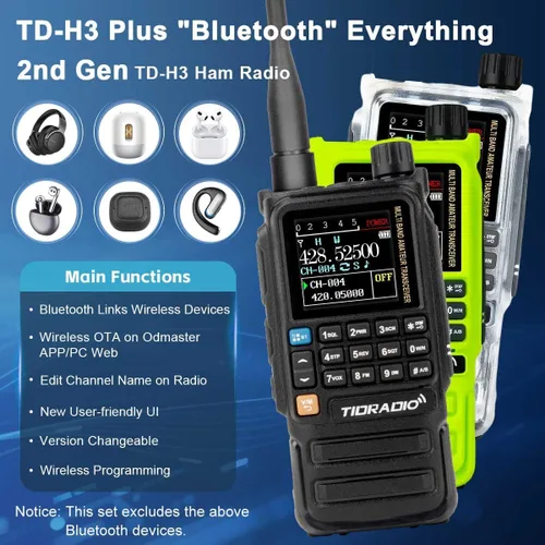 Vista 3 de TIDRADIO TD-H3 Plus - Radio de mano con auriculares, Bluetooth conectable, actualización web, programación inalámbrica APP PC, Walkie Talkies