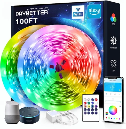 Vista 9 de DAYBETTER Luces LED inteligentes WiFi, tira de luces LED RGB de 25 pies compatibles con Alexa y Google Assistant, control remoto por voz