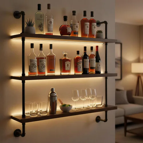 Vista 7 de Estantes flotantes para bar, 39.5" moderno estante de vino montado