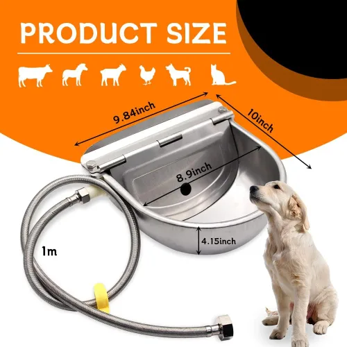 Vista 5 de Bebedero automático de acero inoxidable 304 con válvula de flotador y manguera de agua de 3/4 pulgadas – Cuenco autolenado para perro, gato, pollo