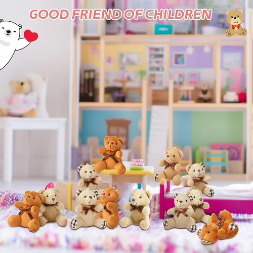 Vista 4 de HyDren 24 piezas de oso de peluche mini de 4 pulgadas, oso pequeño suave y pequeño a granel, llavero de animal de peluche para decoración de fiesta
