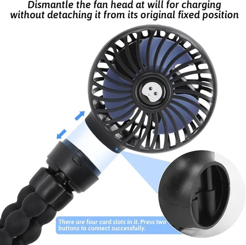 Vista 2 de Ventilador portátil para cochecito recargable con clip para Negro-1